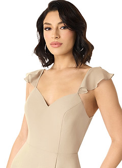 Azazie Everett Robes de demoiselle d'honneur Robe Trapèze en Mousseline de soie Col V froncé Champagne image8