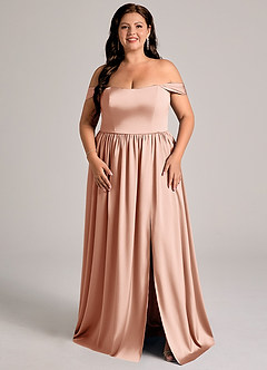 Azazie Calianna Vestidos de damas de honor Vestido de Oro Rosa de Satén Elástico de Corte en A Convertible con Vestidos sin tirantes image6