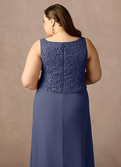 Azazie Cornelia Mère de la mariée Robes Robe Fourreau en Mousseline de soie Encolure carrée paillettes Bleu Orageux image27