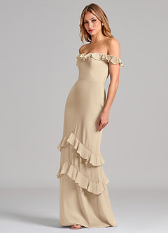 Azazie Marilynn 신부 들러리 드레스 인어 오프 더 숄더 쉬폰 바닥 길이 드레스 image6