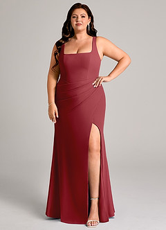 Azazie Mero Bridesmaid Dresses Pomegranate Sheath Pleated Chiffon Dress image9