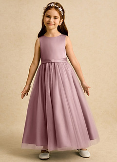 Azazie Lior Flower Girl Dresses Dusty Rose Ball-Gown Pleated Tulle Dress image4