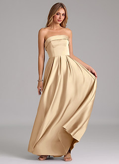 Azazie Lucienne Bridesmaid Dresses Champagne A-Line Strapless Stretch Satin Convertible Dress image5