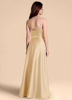 Azazie Prisha Junior Gold A-Line Pleated Stretch Satin Dress image2