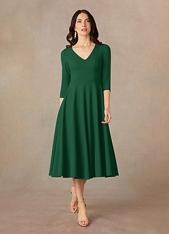 Azazie Nassif Abiti per la Madre della Sposa Abito A-Line in Crepe Elasticizzato Verde Scuro image1