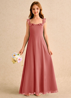 Azazie Chip Girls Formal vestidos de niña de las flores Vestido de Rosa Antigua de Gasa de Corte en A con Sin mangas image3