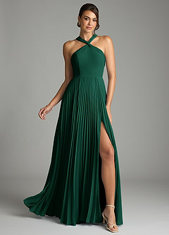 Azazie Afra Abiti da Damigella Abito A-Line in Chiffon Plissettato Smeraldo image1