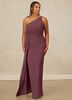 Christian Siriano Bridal for Azazie 1003 Bridesmaid Dresses Sangria Sheath One Shoulder Chiffon Dress image10