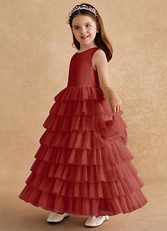 Azazie Twinkle Toes Blumenmädchenkleider A-Linie Schleifen Tüll Kleid Terrakotta image4