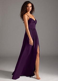 Azazie Zeya Bridesmaid Dresses Grape A-Line Pleated Stretch Satin Dress image6