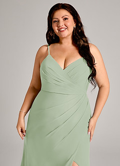 Azazie Maci Bridesmaid Dresses Dusty Sage Sheath Pleated Chiffon Dress image5