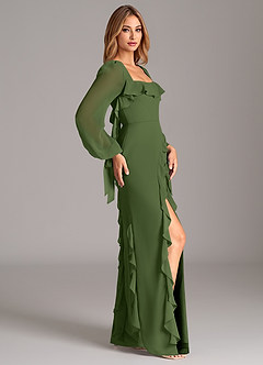 Azazie Candice Bridesmaid Dresses Olive A-Line Long Sleeve Chiffon Dress image6