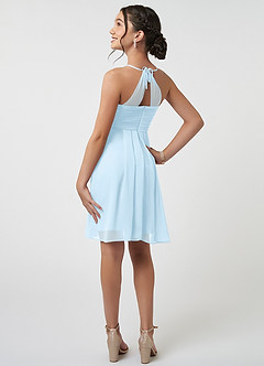 Azazie Ginny Junior Sky Blue A-Line Pleated Chiffon Dress image4