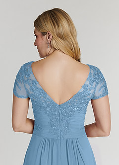 Azazie Thais Kleider für die Brautmutter A-Linie Spitze Chiffon Kleid Stahlblau image6