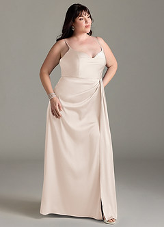Azazie Brielle Robes de demoiselle d'honneur Robe Trapèze en Satin extensible Bretelles spaghetti Albâtre Blanc image9