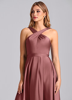 Azazie Dixie Robes de demoiselle d'honneur Robe Trapèze en Satin extensible Plissée Améthyste image6