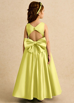Azazie Nellia Blumenmädchenkleider A-Linie Schleifen Matte Satin Kleid Kanarienvogel image6