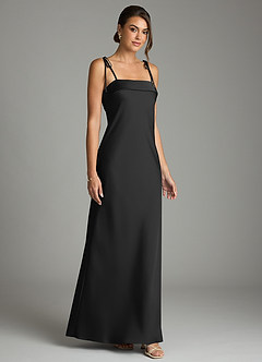 Azazie Ellia Bridesmaid Dresses Black Sheath Bow Stretch Satin Dress image3