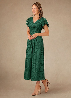 Azazie Vera Mother of the Bride Dresses Dark Green A-Line Pleated Floral Burnout Dress image2