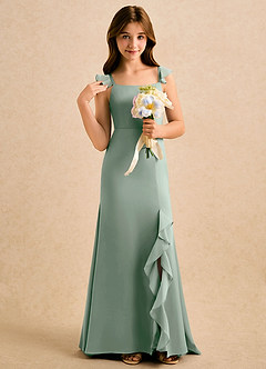 Azazie Novalie Girls Formal Flower Girl Dresses Agave Mermaid Bow Stretch Satin Dress image5