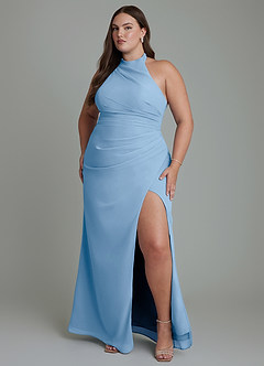 Azazie Jemma Jurken voor bruidsmeisjes Jurk van Chiffon met Kolom Geplooide Poederblauw image7