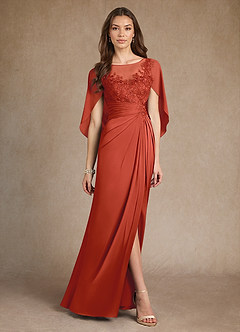 Azazie Hera Mother of the Bride Dresses Rust A-Line Lace Stretch Satin Dress image4