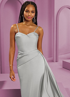 Barbie ♥ Azazie Bridesmaid Dresses Silver Sheath Strapless Stretch Satin Convertible Dress image11