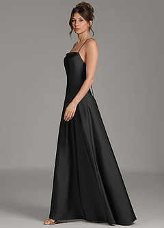 Azazie Eris Bridesmaid Dresses Black A-Line Pleated Stretch Satin Dress image5