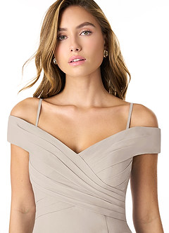 Azazie Lecia Bridesmaid Dresses Frost Empire Off-The-Shoulder Pleated Chiffon Convertible Dress image2