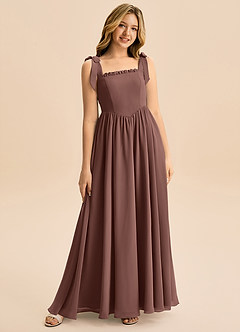 Azazie Delia Junior Abito A-Line in Chiffon Fiocco Espresso image1