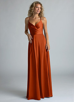 Azazie Davis Brautjungfernkleider A-Linie Plissee Stretch-Satin Kleid Paprika image4