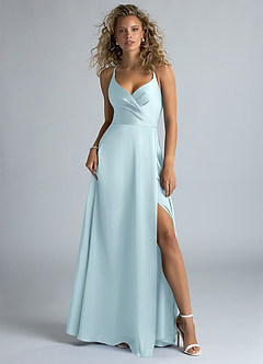 Azazie Davis Jurken voor bruidsmeisjes Jurk van Stretch Satijn met A-Lijn Geplooid Wolkenblauw image2