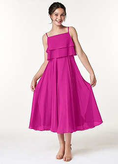 Azazie Ensley Junior Abito A-Line in Chiffon Plissettato Fucsia image1