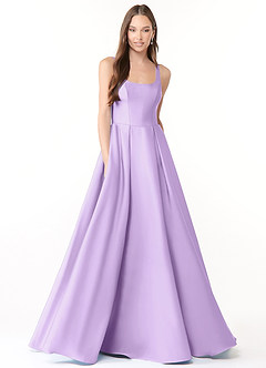 Azazie Neve Vestidos de damas de honor Vestido de Lila de Satén Elástico de Corte Princesa con Con bolsillos image1
