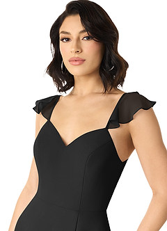 Azazie Everett Bridesmaid Dresses Black A-Line V-neck Ruched Chiffon Dress image4