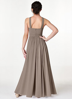 Azazie Jiya Junior Taupe A-Line Pleated Mesh Dress image2