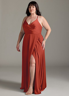Azazie Davis Bridesmaid Dresses Rust A-Line Pleated Stretch Satin Dress image10