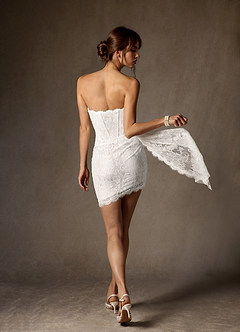 Azazie Starla Wedding Dresses Diamond White Sheath Strapless Lace Dress image8