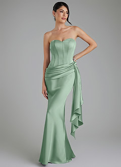 Azazie Draya Robes de demoiselle d'honneur Robe Sirène en Satin extensible Sans bretelles Agave image1