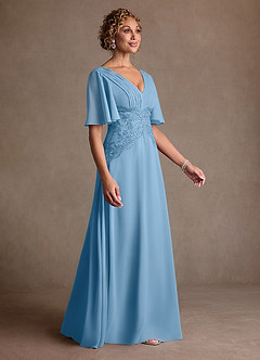 Azazie Milliat Abiti per la Madre della Sposa Abito A-Line in Chiffon Pizzo Blu Acciaio image2