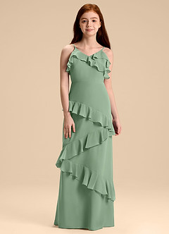 Azazie Evara Junior Jurk van Chiffon met A-Lijn Matcha image3