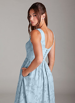 Azazie Alissa Bridesmaid Dresses Sky Blue A-Line with Pockets Floral Burnout Dress image2
