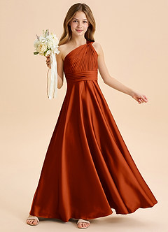 Azazie Charlize Junior Paprika A-Line Pleated Stretch Satin Dress image1