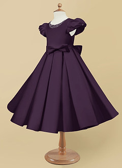 Azazie Jewel Flower Girl Dresses Plum Ball-Gown Pleated Matte Satin Dress image6