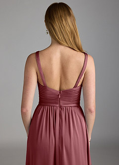 Azazie Chanel Final Sale Desert Rose A-Line Pleated Stretch Satin Dress image4