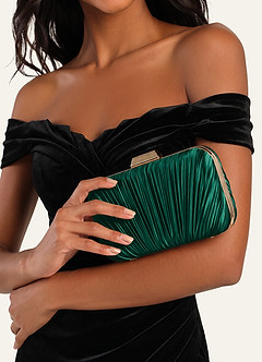 front Matching Color Metallic Satin Pleated Clutch Bag