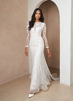 Azazie Yoki Vestidos de novia Vestido de Diamante Blanco de Tul de Corte Sirena con Scoop image4
