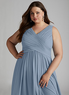 Azazie Flora Bridesmaid Dresses Dusty Blue A-Line Pleated Chiffon Dress image15