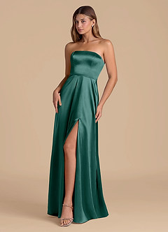 Azazie Wren Bridesmaid Dresses Pine A-Line Strapless Metallic Satin Dress image3