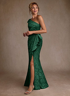 Azazie Hampton Abiti per la Madre della Sposa Abito Sirena in Burnout Floreale Monospalla Verde Scuro image2